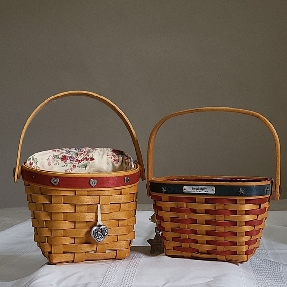 Longaberger Woven Baskets 2001 Inaugural Basket & 2002 Love Notes Basket &Liners - Picture 1 of 15